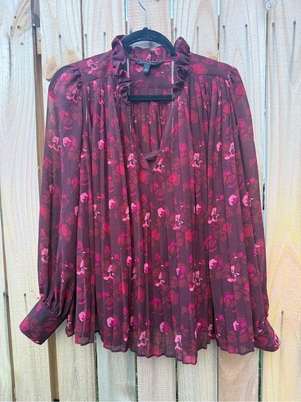 Banana Republic Burgundy Floral Ruffle-Neck Blouse